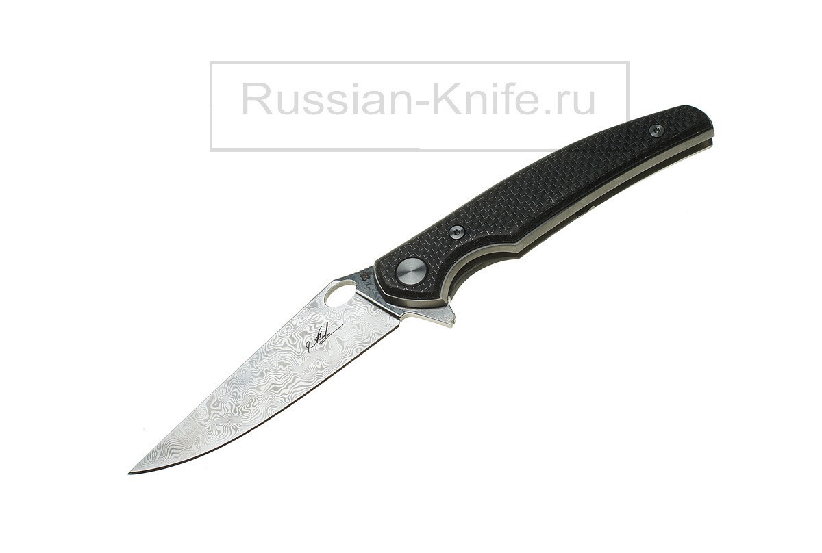 - Нож складной "Ворон", нержавеющий дамасск, А.Чебурков