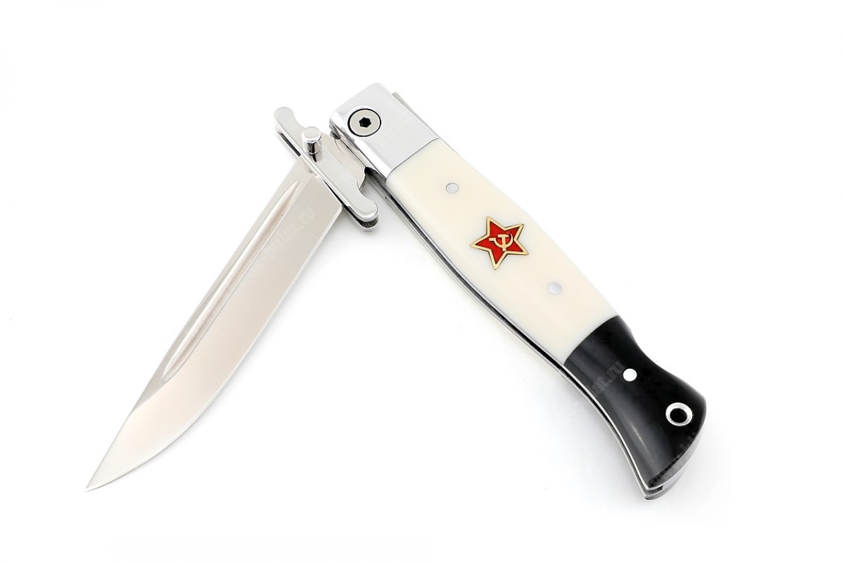 - Нож "Финка НКВД", складная, (сталь 440С), рукоять акрил белый/черный со  звездой
